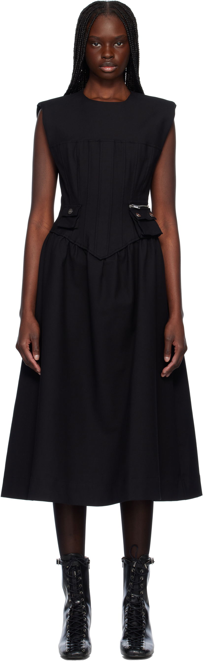 Mekko GANNI Ganni Corset Midi Dress Musta | W0390