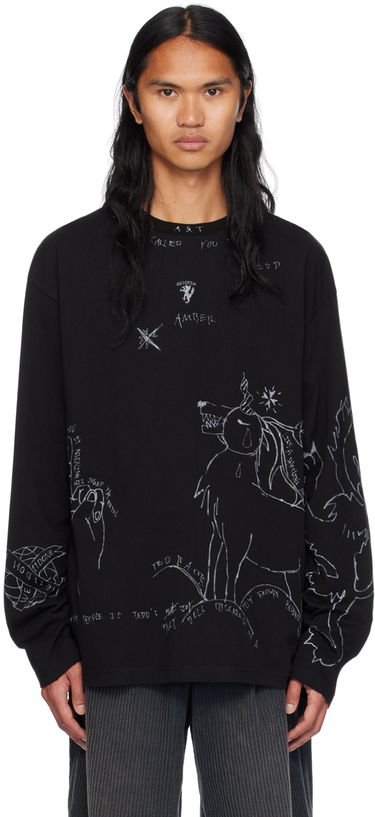 Villapaita We11done We11done Graphic Long Sleeve T-Shirt Musta | WD-TT2-24-756-U-BK, 0