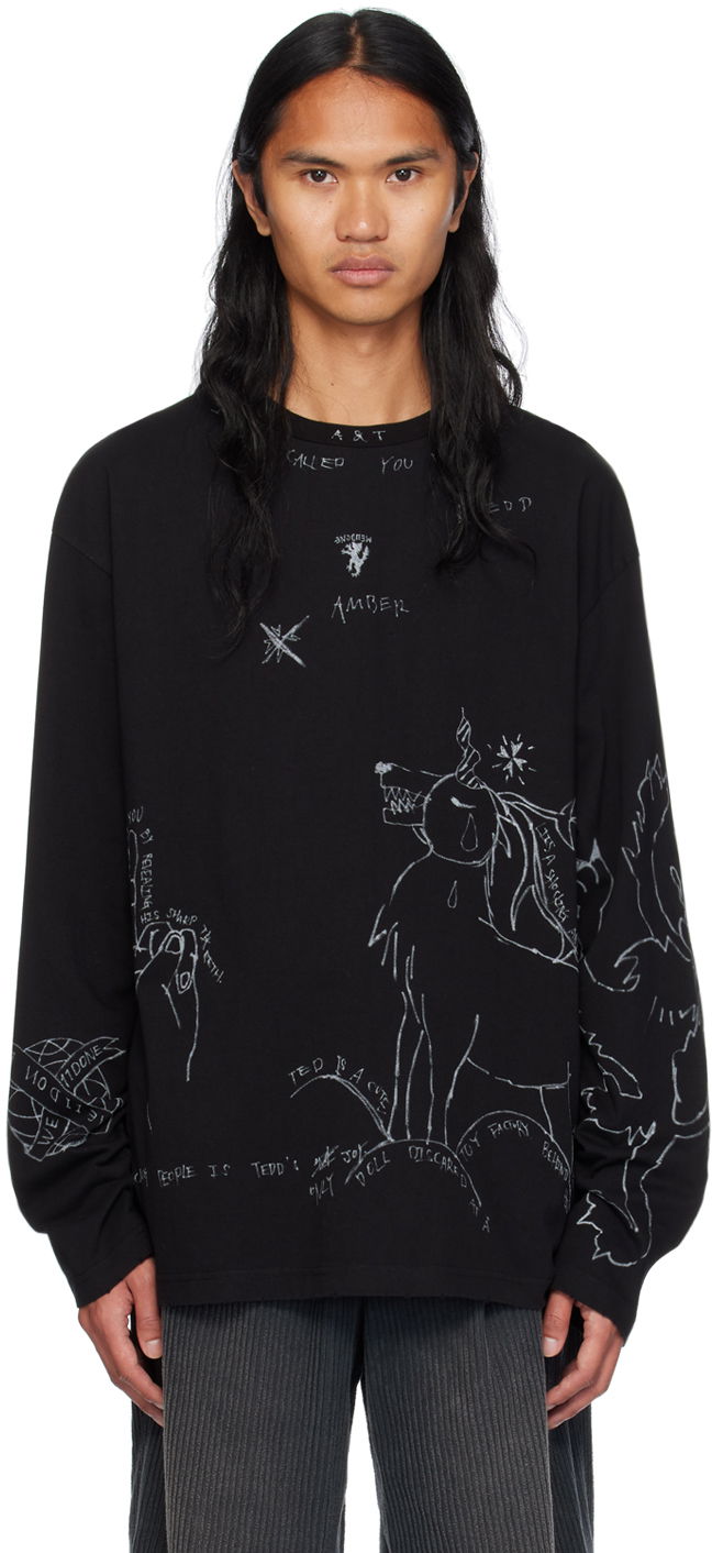 Villapaita We11done We11done Graphic Long Sleeve T-Shirt Musta | WD-TT2-24-756-U-BK