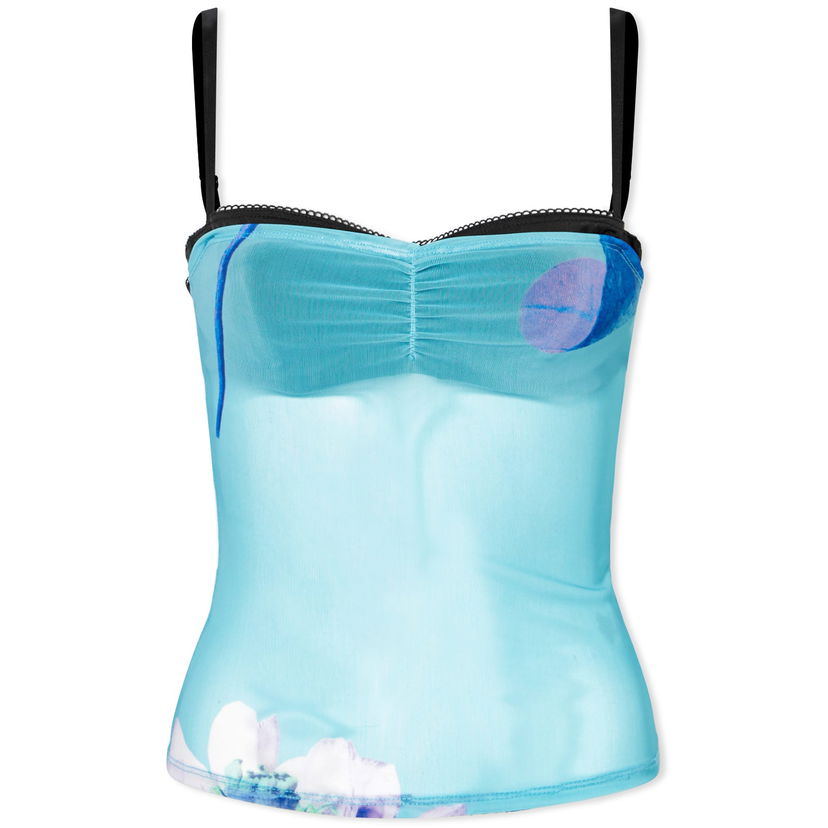 Tankkitoppi Miaou Miaou Enzo Lotus Print Sheer Mesh Camisole Top, Size Small Sininen | 7092PM3BLO