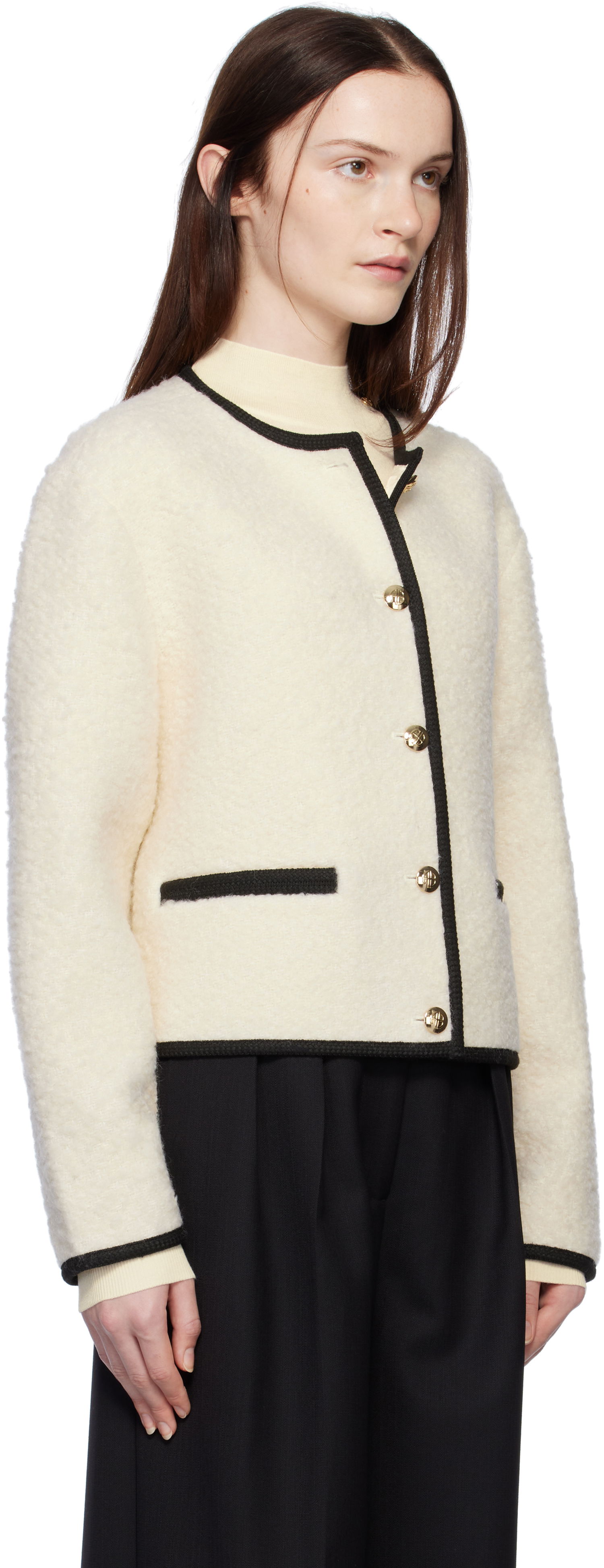 Takki Anine Bing Boucle Buttoned Jacket Valkoinen | A-01-10223-IVY26, 1