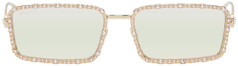 Aurinkolasit Gucci Gold Rectangular Sunglasses Metallinen | GG1568S