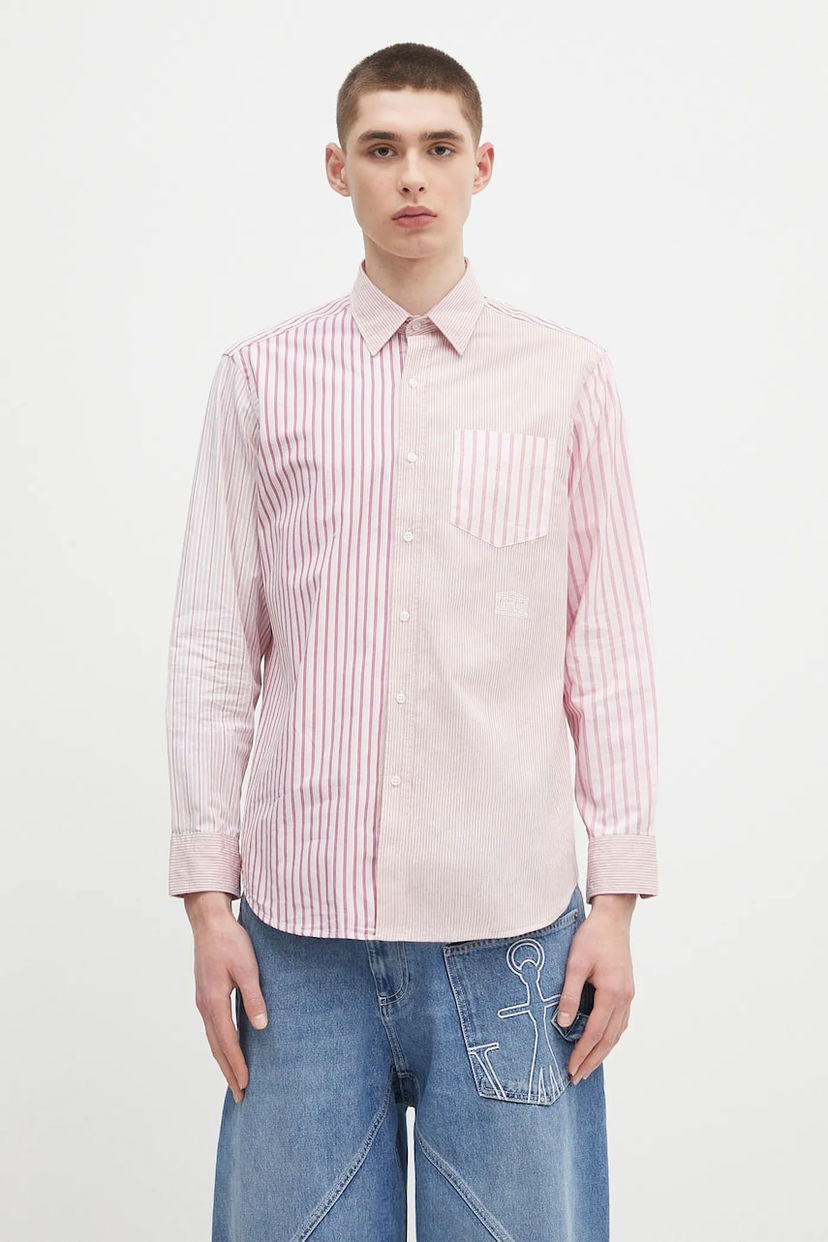 Paita Aries Aries Patchwork LS Shirt: Relaxed Fit, Classic Collar Vaaleanpunainen | AR4012003