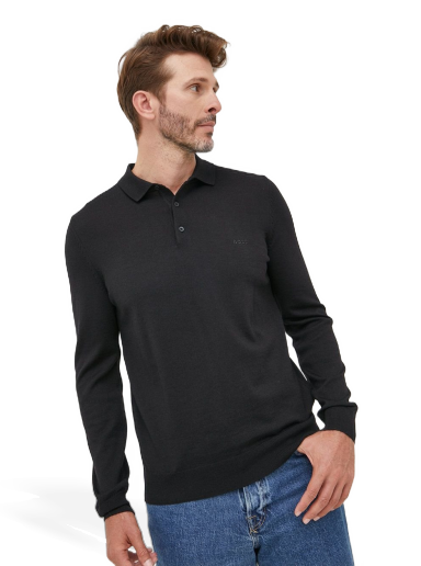 Villapaita BOSS Polo Sweater Virgin Wool Logo Musta | 50476357