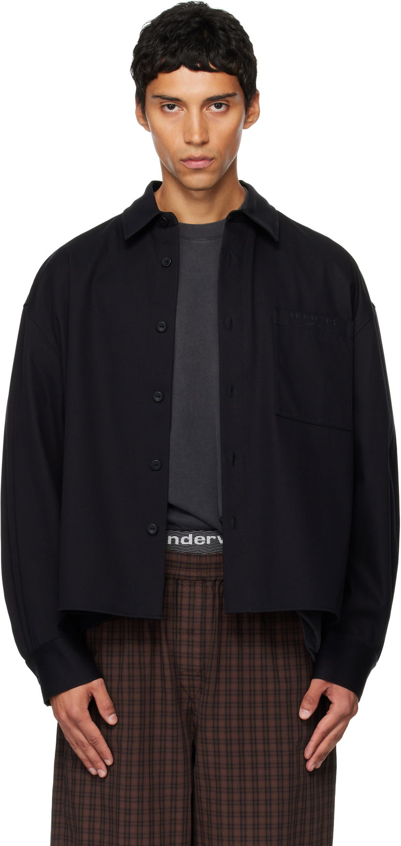 Paita Alexander Wang Alexander Wang Boxy Cropped Long Sleeve Shirt Musta | 6WC3251092