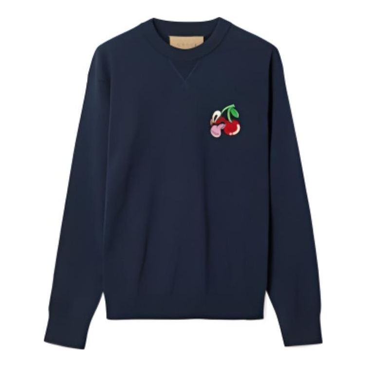Villapaita Gucci Gucci Cotton Wool Sweater With Cherry Patch Tummansininen | 781331-XKDZQ-4669, 0