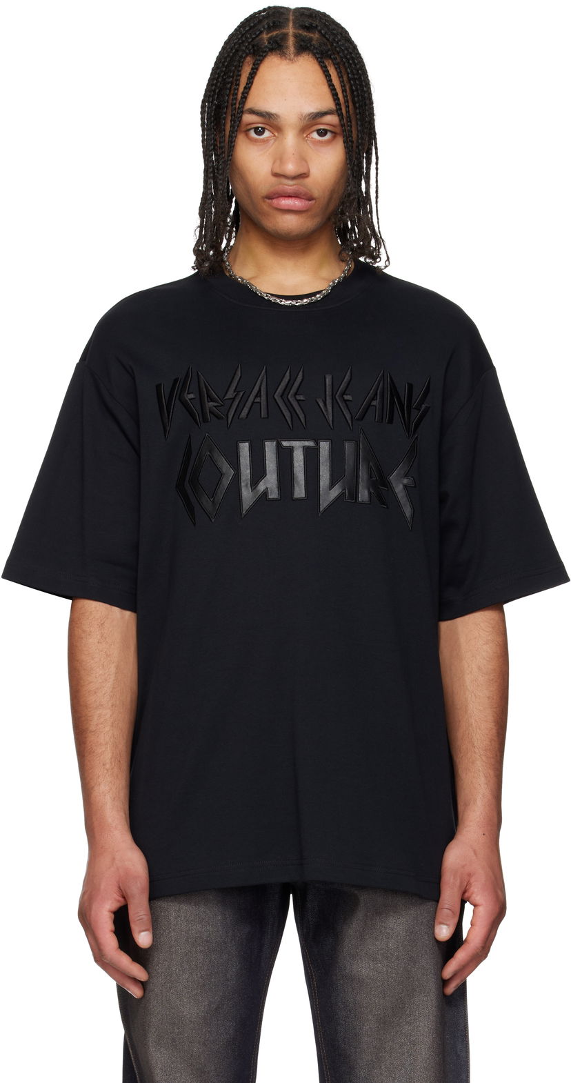 T-paita Versace Versace Jeans Couture Logo Metal Patch T-Shirt Musta | E78GAHE02_ECJ01E