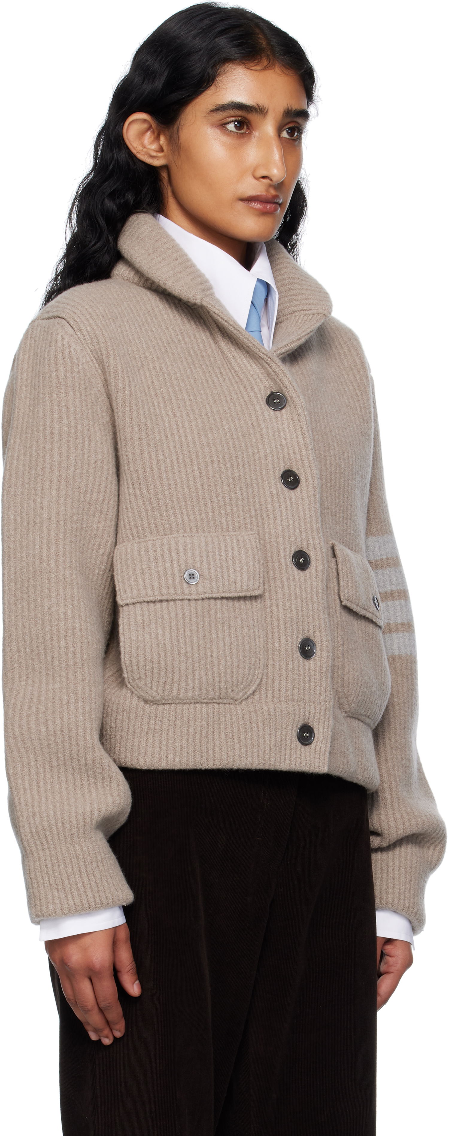 Villapaita Thom Browne Thom Browne Merino Wool 4-Bar Bomber Cardigan Beige | FKJ116A-Y1059, 1