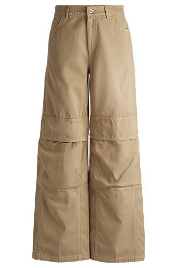 Cargo housut BOSS Cotton Twill Wide-Leg Cargo Trousers Beige | 50530833, 0