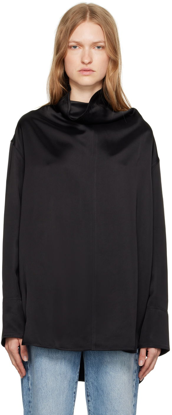 Paita TOTEME Funnel Neck Satin Blouse Musta | 244-WRT0371-FB0208