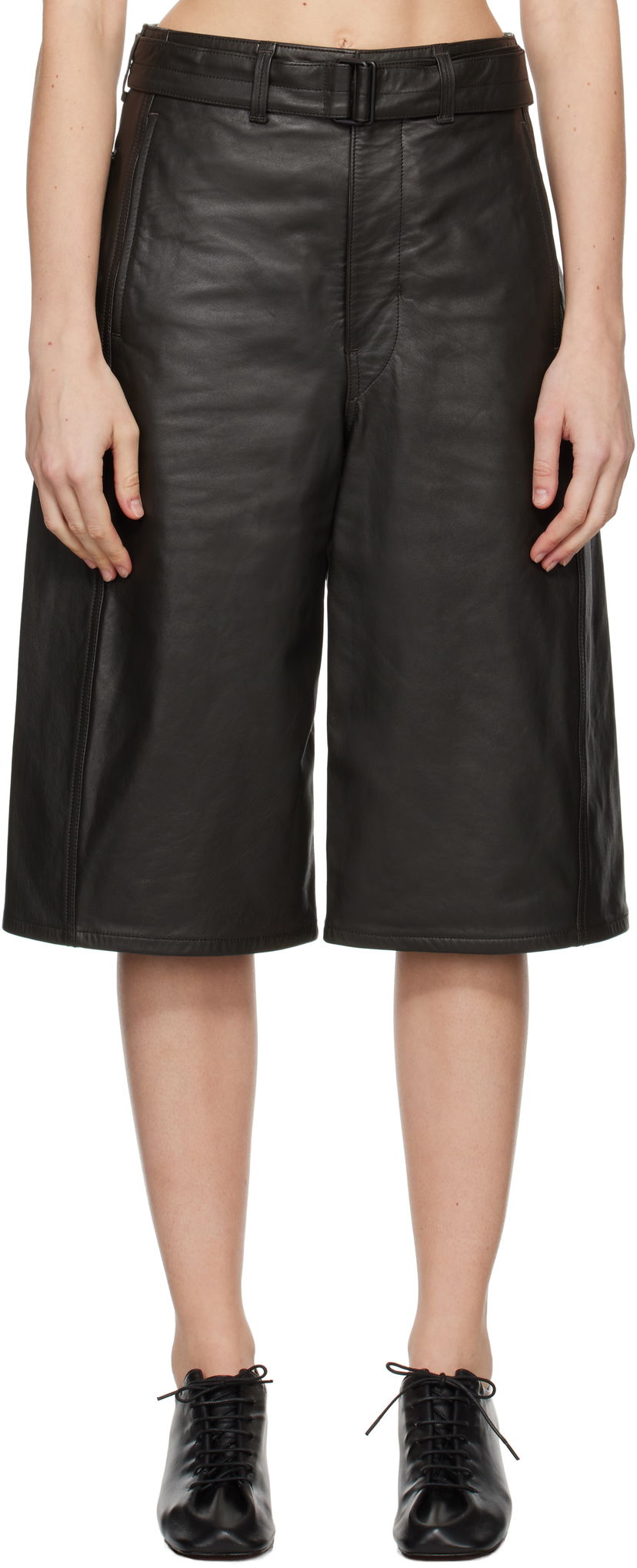 Shortsit LEMAIRE Lemaire Bermuda Leather Shorts Musta | PA1141 LL0095