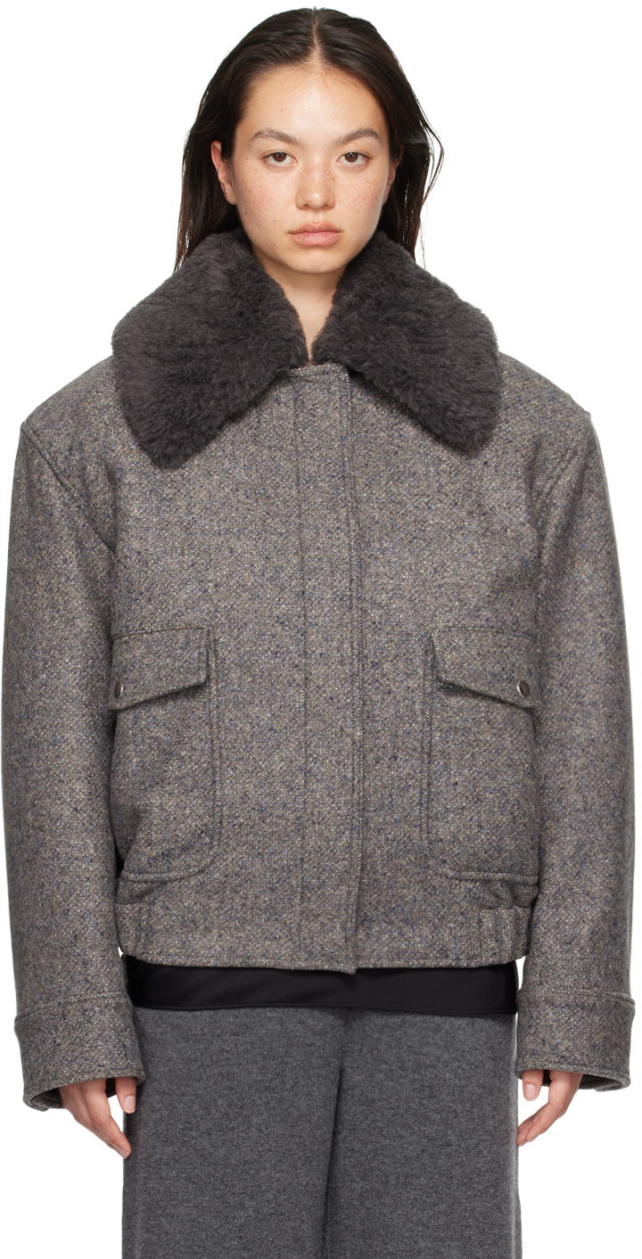 Bomber-takki Stella McCartney Wool Trimmed Jacket Harmaa | 6601003EJ670