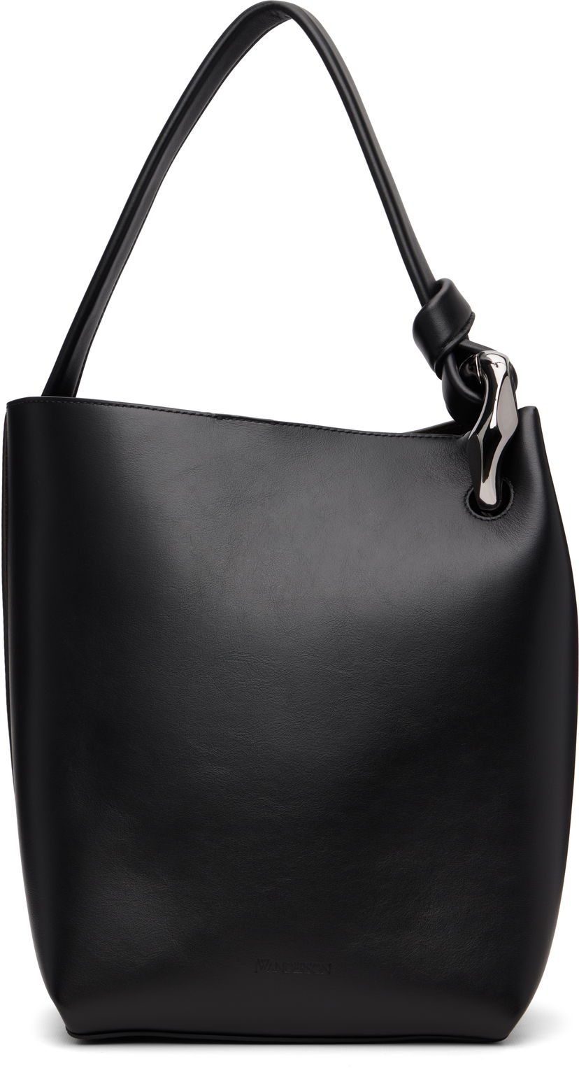 Olkalaukku JW Anderson Corner Bucket Leather Shoulder Bag with Knot Detail and Sculptural Hardware Musta | HB0738-LA0232