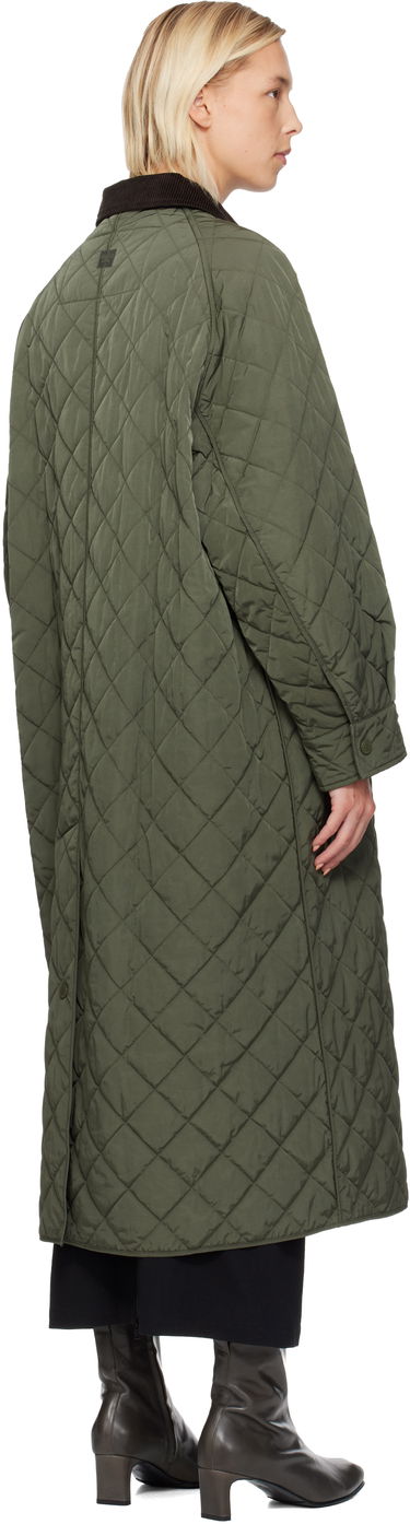 Takit Max Mara Coccole Quilted Long Coat with Corduroy Collar Vihreä | 2525496092600, 2