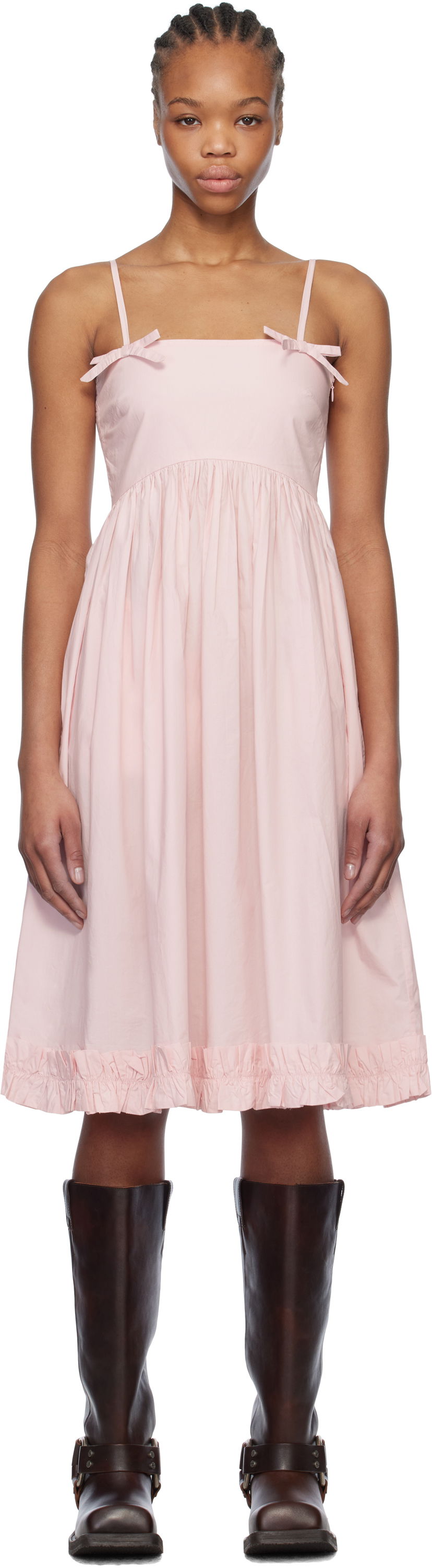 Mekko GANNI GANNI Cotton Poplin Strap Midi Dress Vaaleanpunainen | W0325