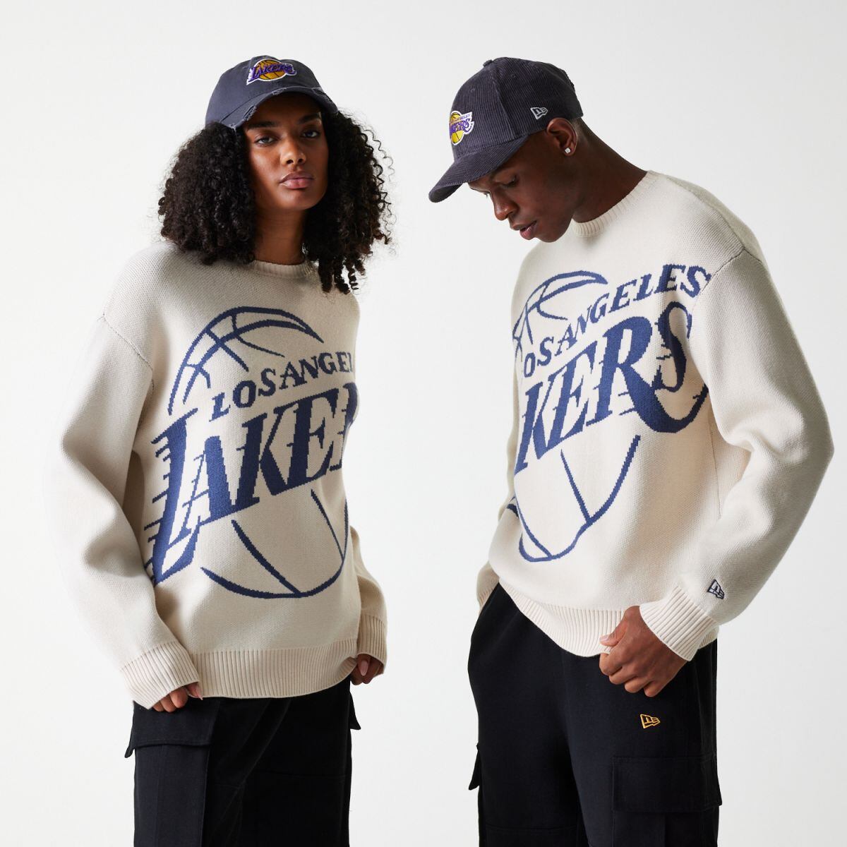 Villapaita New Era New Era NBA LA Lakers Oversized Knit Sweater Beige | 60684350, 0