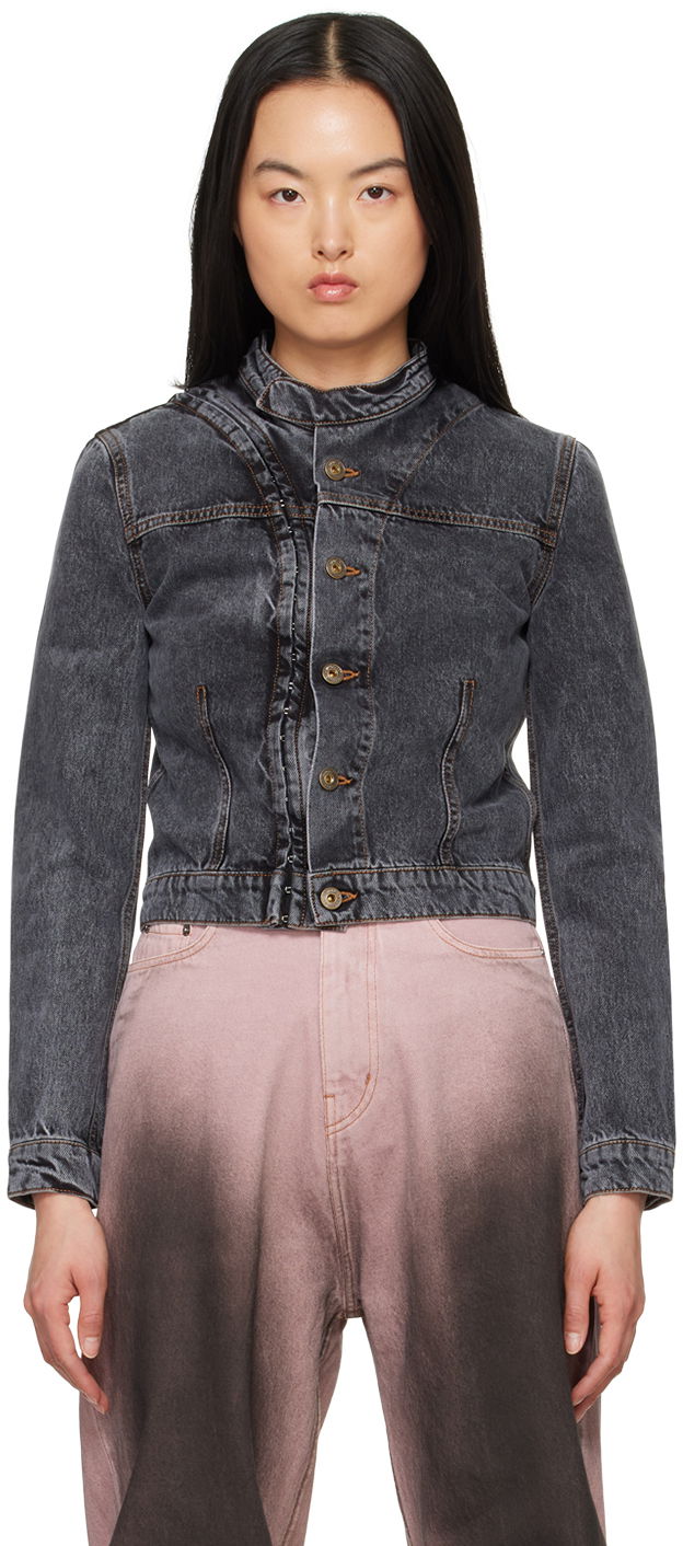Takki Y/PROJECT Black Hook-Eye Denim Jacket Musta | 107JA001