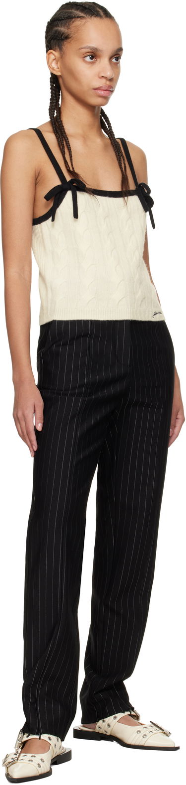 Tankkitoppi GANNI Off-White & Black Cashmere Mix Strap Tank Top Beige | K2416, 3