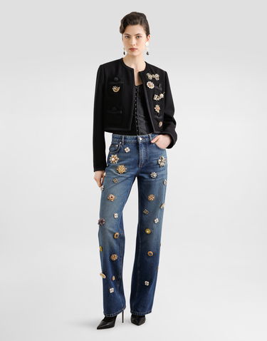 Takki Dolce & Gabbana Dolce & Gabbana Double Crepe Wool Cropped Jacket with Embellishments Musta | F27CEZFU2L8N0000, 3