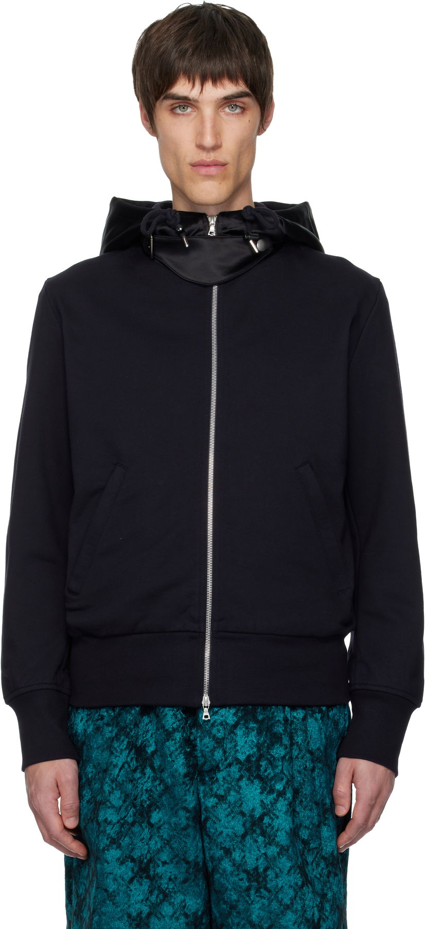 Huppari Dries Van Noten Dries Van Noten Satin-Trim Full-Zip Hoodie Tummansininen | 252-021164-2611