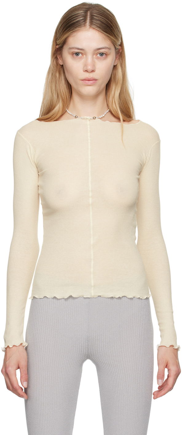 T-paita Baserange Off-White Pama Long Sleeve T-Shirt Beige | TTPAL-RB-000