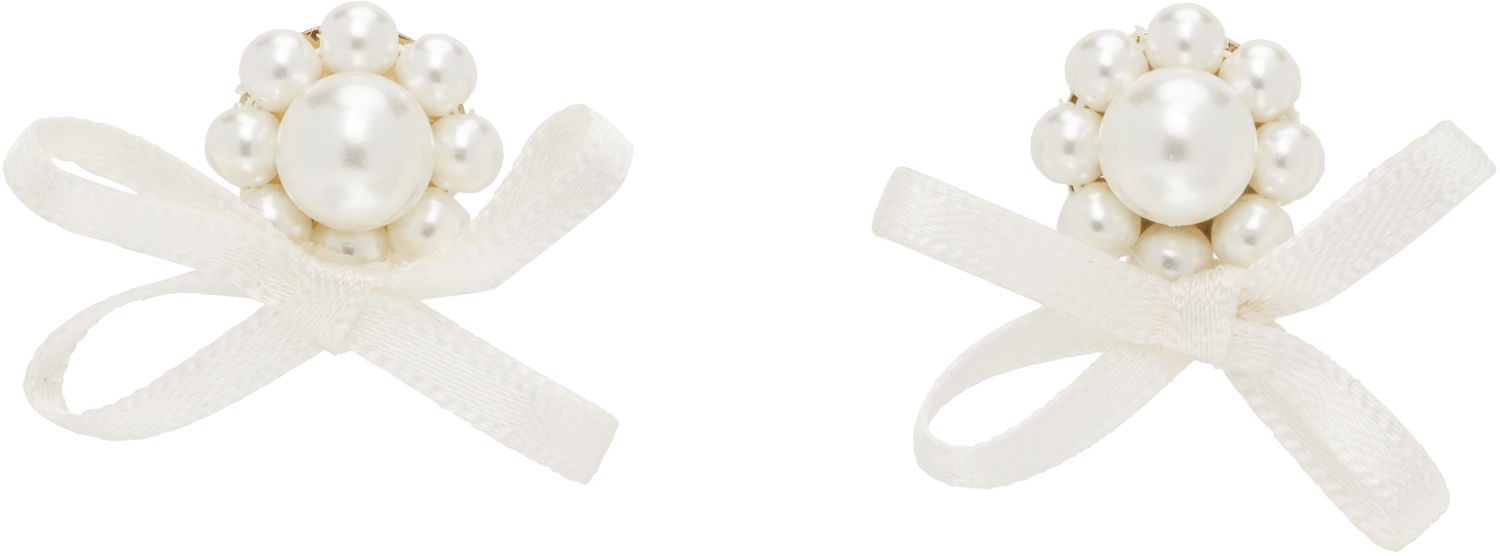 Korvakorut Simone Rocha Simone Rocha Petite Bow Daisy Stud Earrings Valkoinen | ERG552 0904, 0