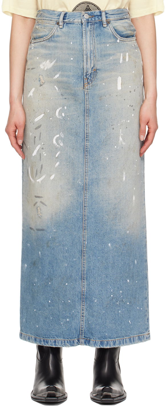 Hame Acne Studios Acne Studios Paint Splatter Denim Maxi Skirt Sininen | AF0426-