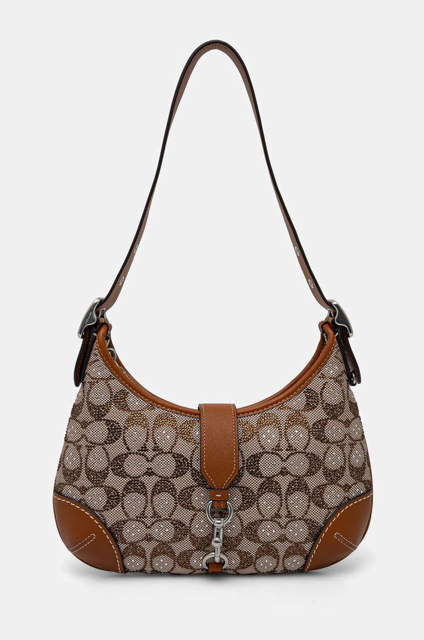Olkalaukku Coach Brown Signature Embellished Canvas Shoulder Bag Ruskea | CW654