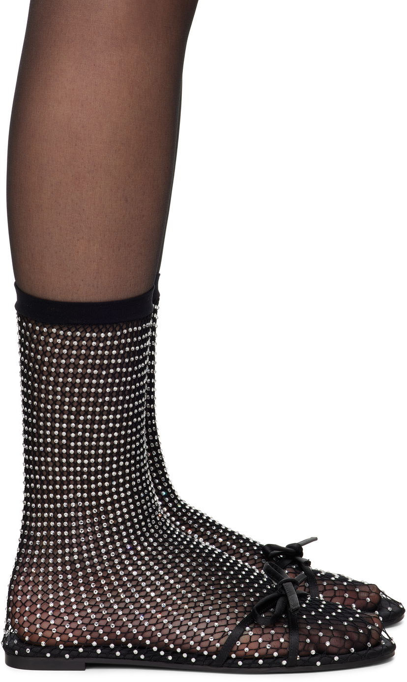 Sukat Balenciaga Balenciaga Leopold Crystal-Embellished Mesh Ballerina Flats Musta | 821043 W2EA2