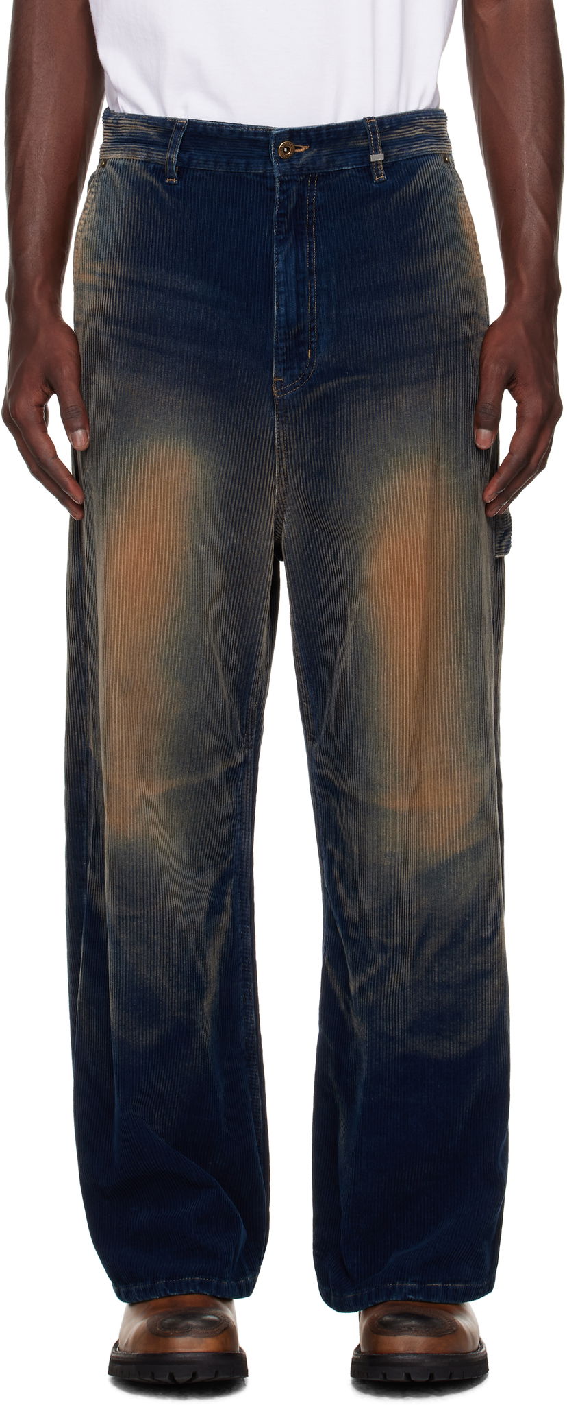 Housut We11done We11done Vintage Wash Corduroy Trousers Sininen | WD-DP2-25-350-M-NV