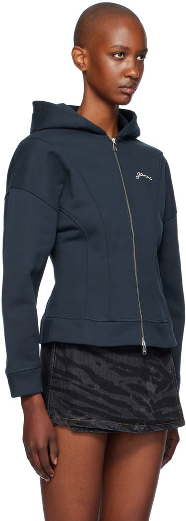 Huppari GANNI Ganni Fleece Zip-Up Hoodie Tummansininen | T4029, 1