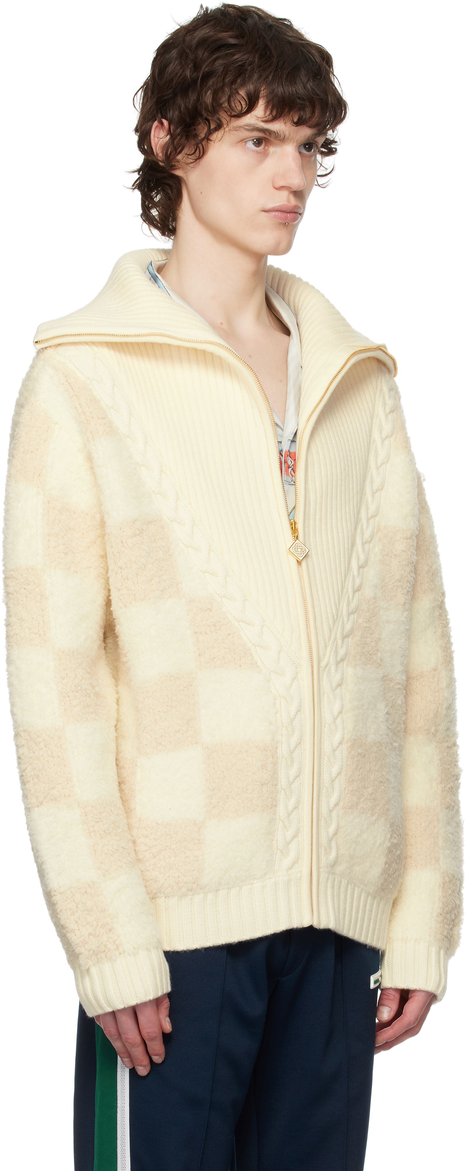 Villapaita Casablanca Casablanca Merino Fleece Zip-Up Jacket Beige | MPS25-KW-851-01, 1