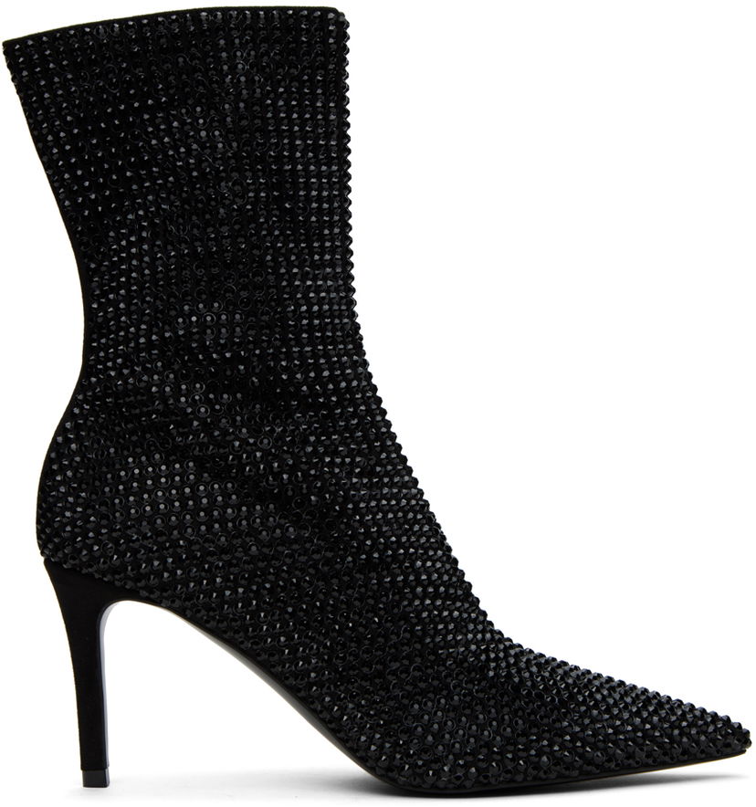 Kengänhoito Stella McCartney Stella McCartney Iconic Crystal-Embellished Pointed-Toe Boots Musta | 810276E00059