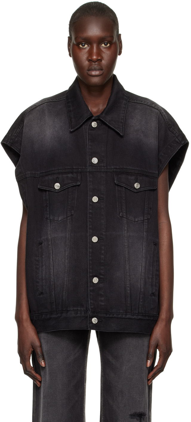 Liivi We11done We11done Horror Movie Sleeveless Denim Jacket Musta | WD-DV3-22-384-U-BK