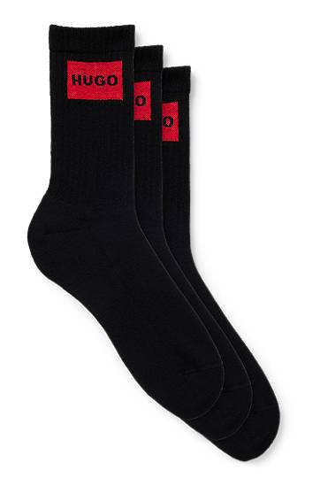 Sukat BOSS Three-Pack of Short Socks with Logo Labels, HUGO Musta | 50531515
