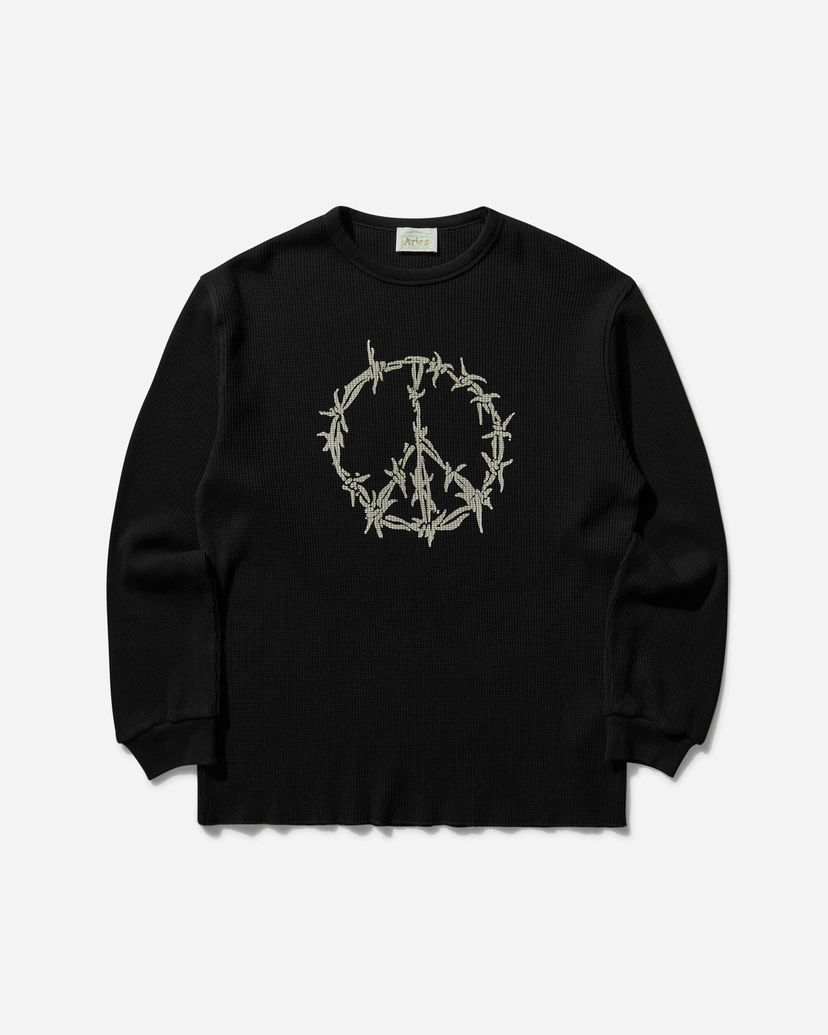 Villapaita Aries Peace Press Gothic Waffle Longsleeve T-Shirt Musta | AR6003903 BLK