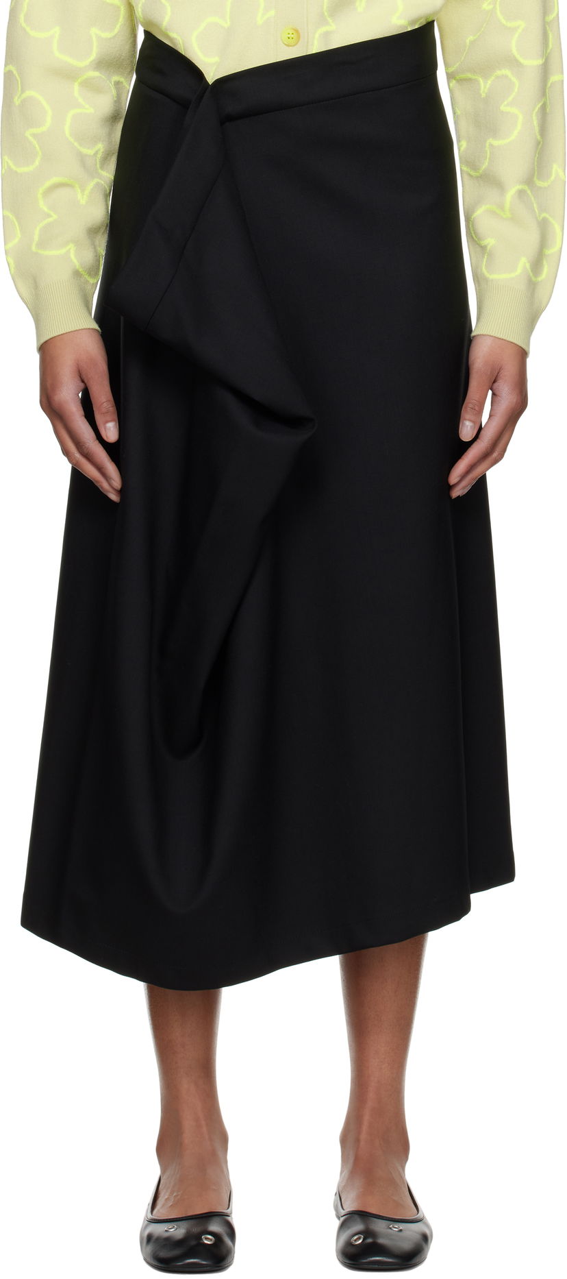 Hame KENZO Kenzo Paris Virgin Wool Draped Midi Skirt Musta | FF52JU3149RA