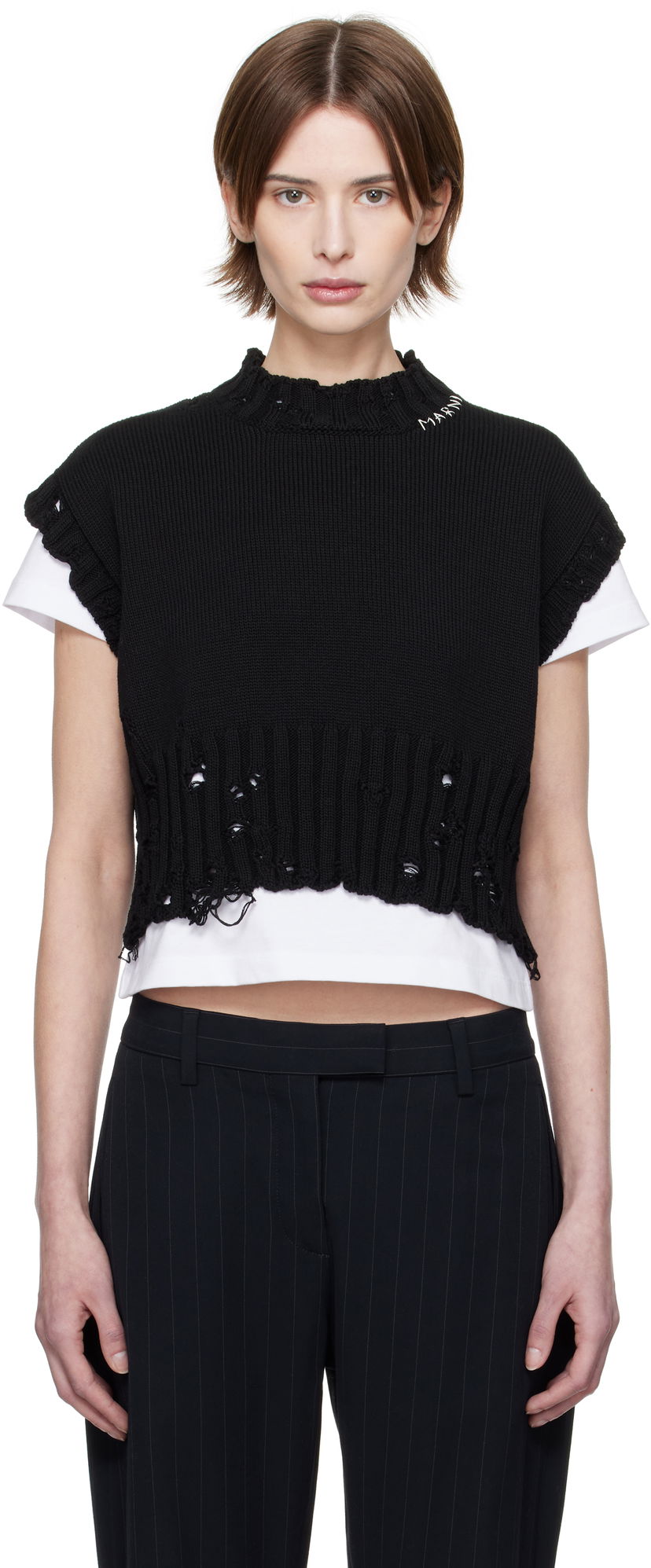 Villapaita Marni Marni Distressed Sleeveless Sweater Musta | GCMD0578E0 UFC652