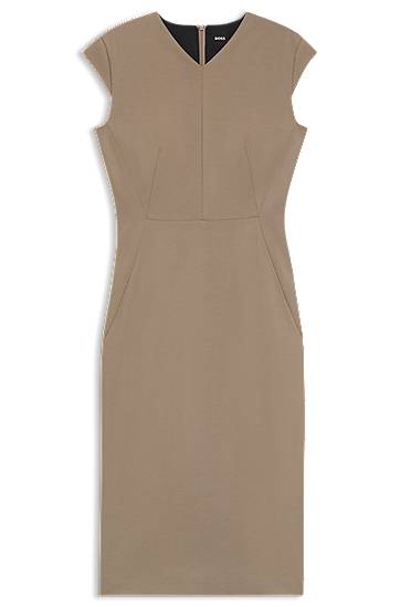 Mekko BOSS Cap-Sleeve Stretch Dress Beige | 50541987