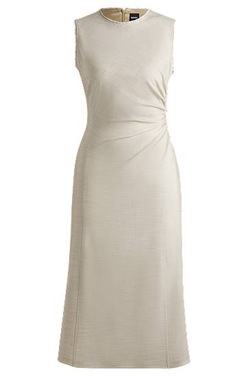 Mekko BOSS Sleeveless Frayed and Gathered Midi Dress Beige | 50537879