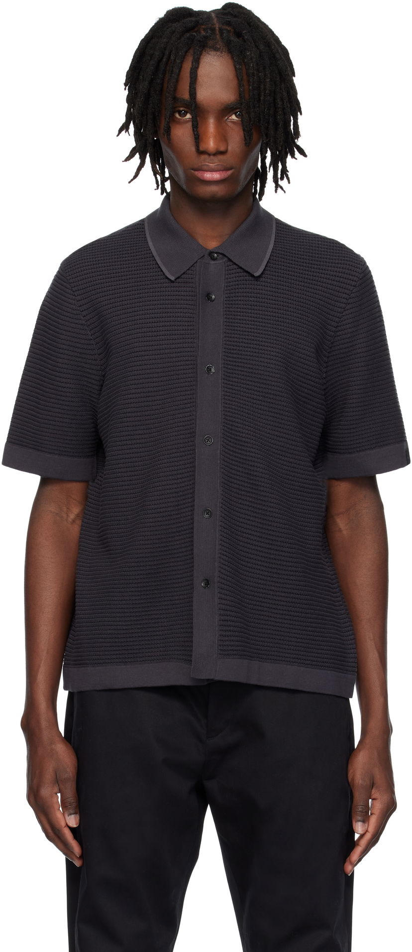 Poolopaita rag & bone Rag & Bone Harvey Striped Jacquard Knit Polo Musta | MBS25S025BC25