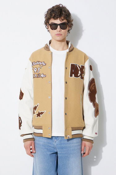 Bomber-takki BAPE Multi Motif Varsity Bomber Jacket Beige | 1J80141001, 2