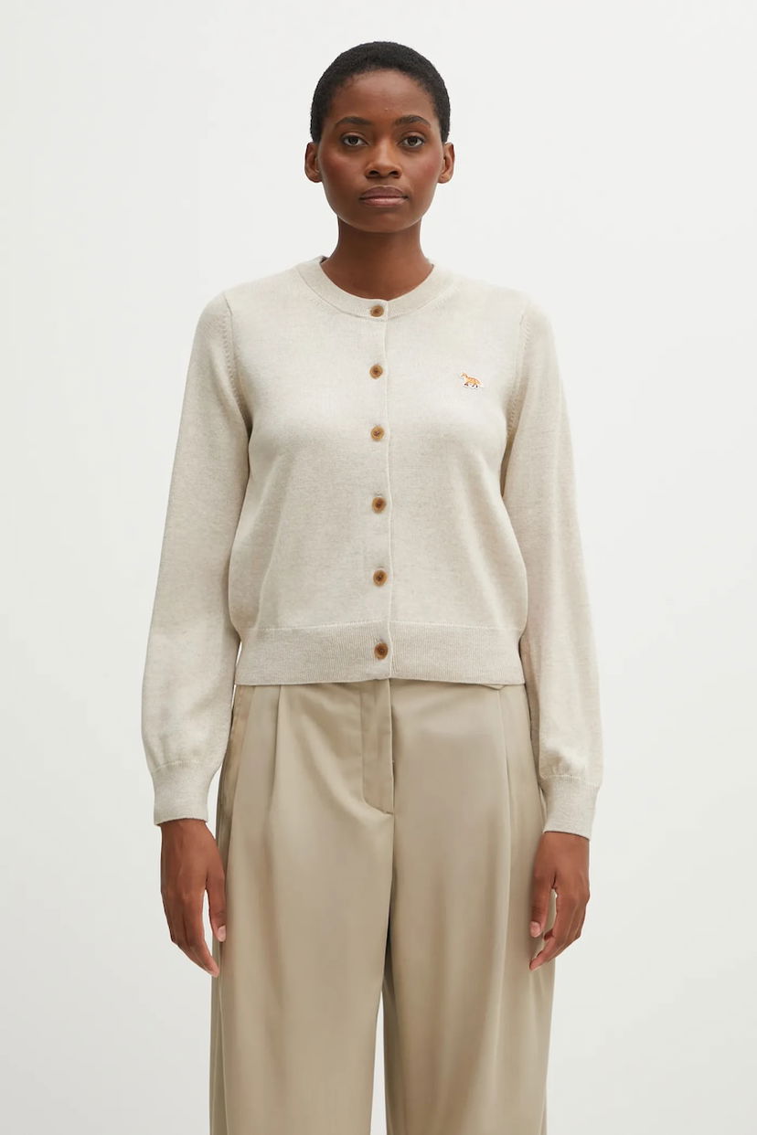 Villapaita MAISON KITSUNÉ Baby Fox Merino Regular Cardigan Beige | PW00502KT1181