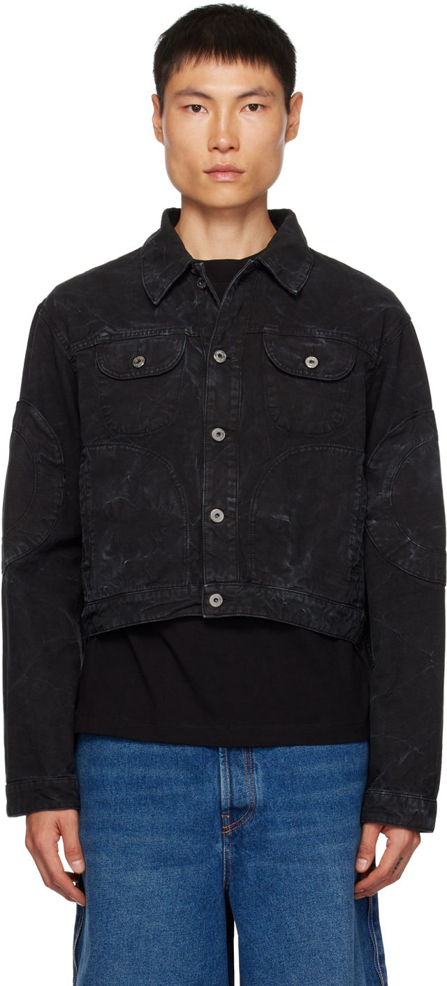 Takki Off-White Garment-Dyed Cropped Denim Jacket Musta | OMEV013F23FAB0011000
