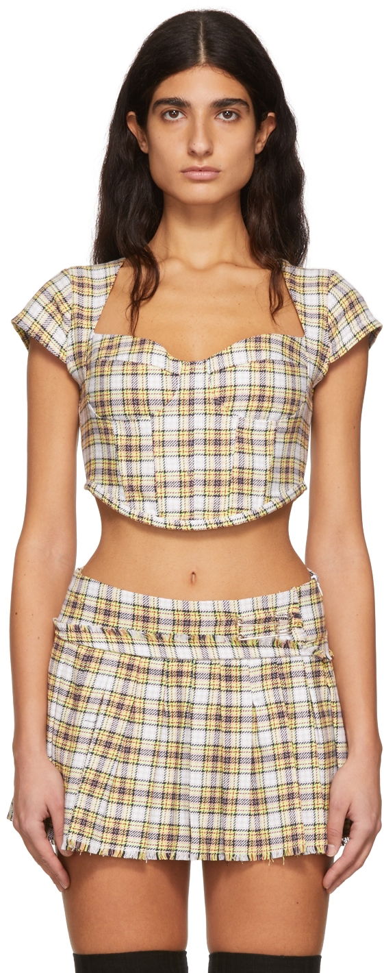 Crop top GUIZIO Guizio Plaid Corset Crop Top Keltainen | DGF21C1014
