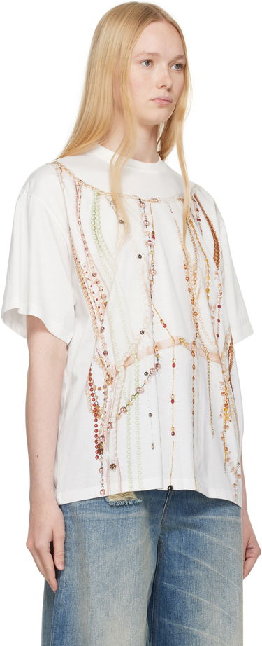 T-paita Maison Margiela MM6 Maison Margiela Jersey T-Shirt with Beaded Graphic Valkoinen | S62GD0201 M20113, 1