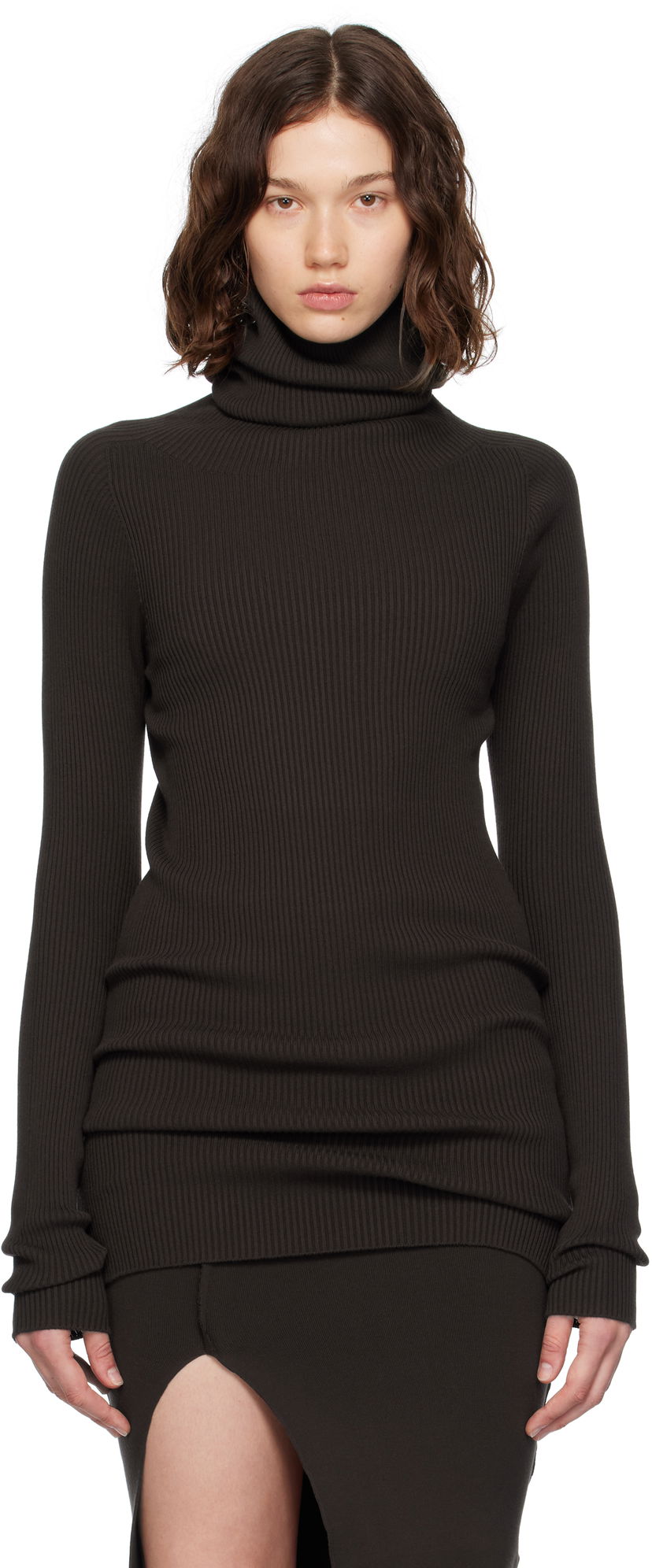 Villapaita Rick Owens Rick Owens Ribbed Knit Turtleneck Top Ruskea | RP02E4614 RIBVI