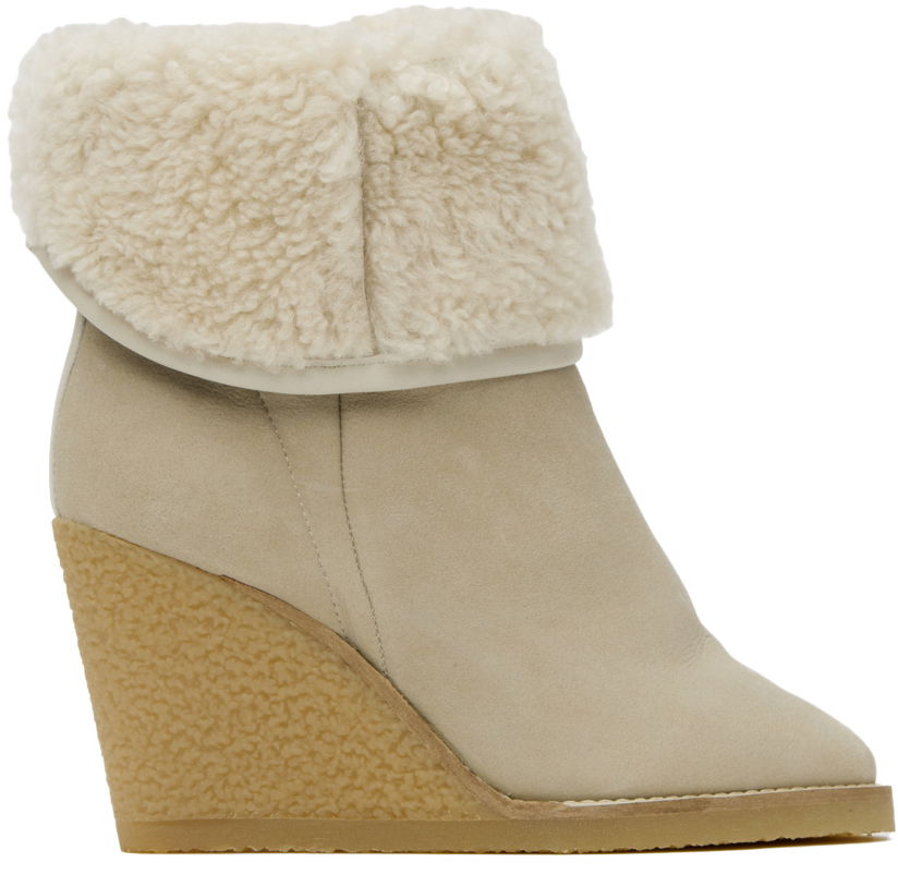 Vaatteet ISABEL MARANT Isabel Marant Totam Suede Wedge Boots with Shearling Cuff Beige | 22HBO0901-22H014S