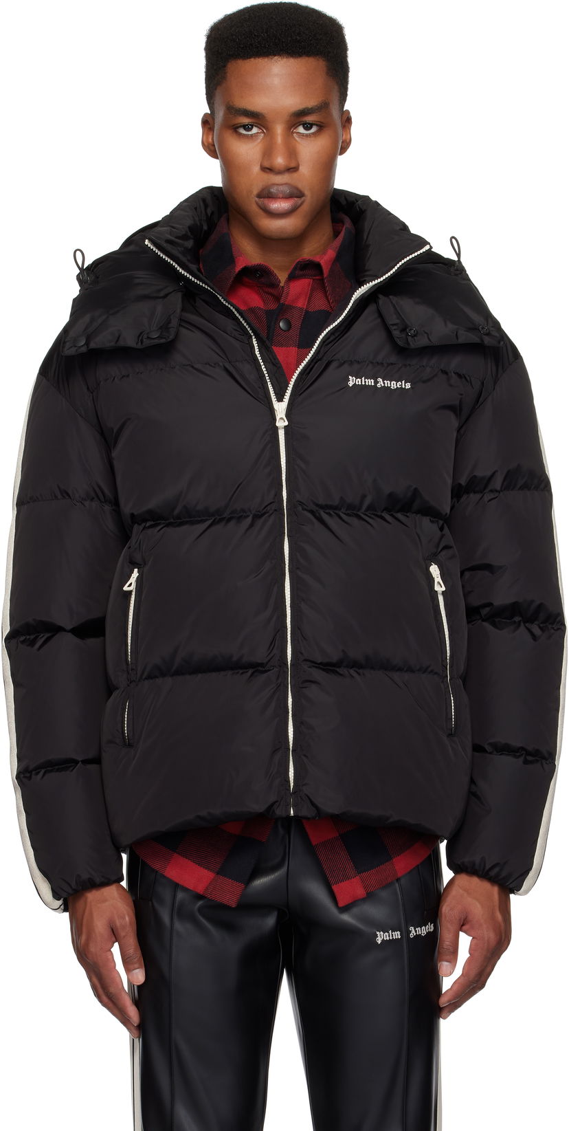 Puffer takki Palm Angels Hooded Track Down Jacket Musta | PMED028C99FAB0011003