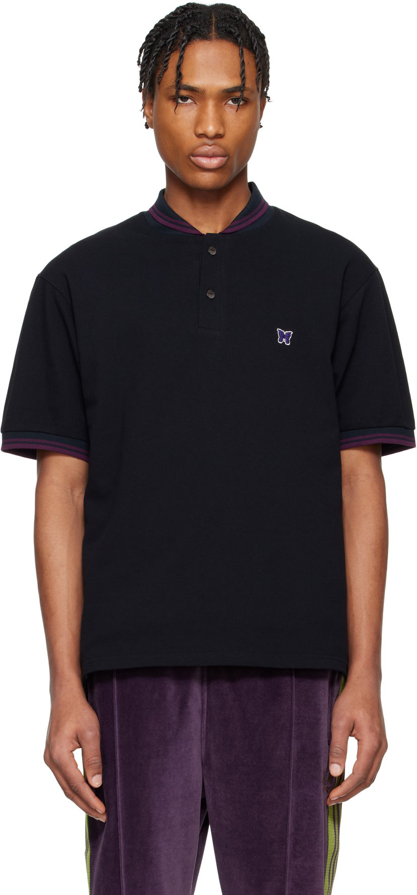 Poolopaita Needles Needles Shawl Collar Polo Musta | QV354